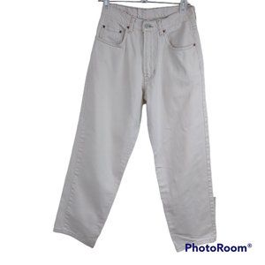 Lucky Brand Cream 100% Cotton Denim Dungarees Tapered Leg High Waist Vtg